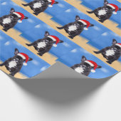 Papier Cadeau Chien De Fer Sur La Plage Noël Chapeau De Père Noë (Coin)