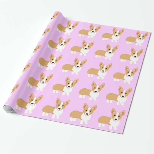 Papier Cadeau Chien de fille de corgi avec les arcs roses (Déroulé)