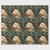 Papier Cadeau Chien de Goldendoodle pin de Noël (Plat)