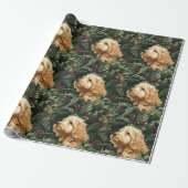 Papier Cadeau Chien de Goldendoodle pin de Noël (Déroulé)