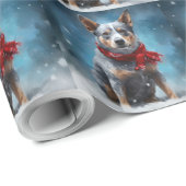 Papier Cadeau Chien de Heeler Bleu à Noël de neige (Coin rond)