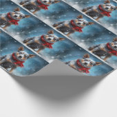 Papier Cadeau Chien de Heeler Bleu à Noël de neige (Coin)