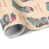 Papier Cadeau chien de marionnette mignon noir et brun de noël (Coin rond)