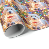 Papier Cadeau Chien De Noël Aux Lumières Tangées (Coin rond)