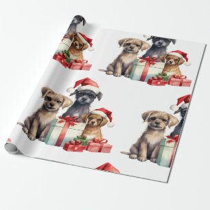 Papier Cadeau Chien de Noël avec papier d'enveloppement cadeaux