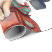 Papier Cadeau Chien de Noël avec papier d'enveloppement cadeaux (Coin rond)