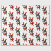 Papier Cadeau Chien de Noël Boston (Plat)