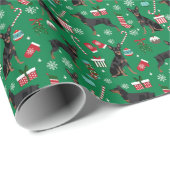 Papier Cadeau Chien de noël de Min Pin (Coin rond)