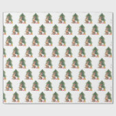 Papier Cadeau Chien de Noël et Pin Tree dans les flocons de neig (Plat)