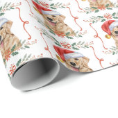 Papier Cadeau Chien de Noël Golden Retriever (Coin rond)