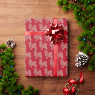 Papier Cadeau Chien de Noël maltais Silhouette Cadeau Rouge
