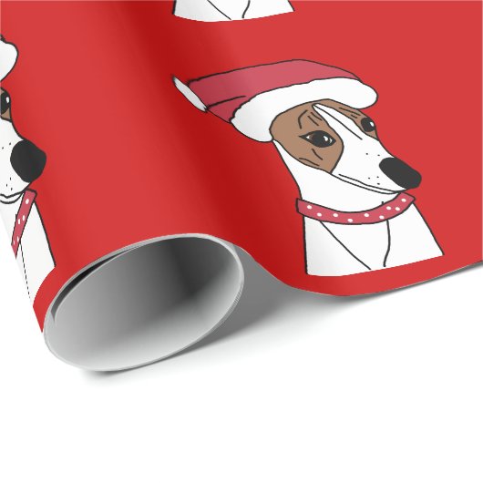 Papier Cadeau Chien de Noël mignon whippet (Coin rond)