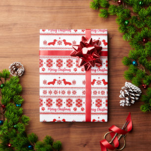 Papier Cadeau Chien de Noël nordique Dachshund Noël