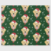 Papier Cadeau Chien de Noël Père Noël Golden Retriever (Plat)