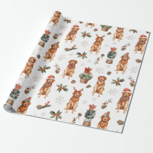 Papier Cadeau Chien de Noël Retriever doré Aquarelle
