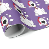 Papier Cadeau Chien de Noël sur violet (Coin rond)