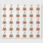 Papier Cadeau Chien de Poméranie avec Coeurs Saint Valentin (Plat)