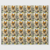 Papier Cadeau Chien de Poméranie avec oeufs de Pâques vacances (Plat)