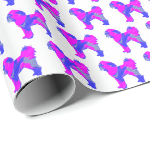 Papier Cadeau Chien de race Cavapoo Silhouette P&B cadeau blanc