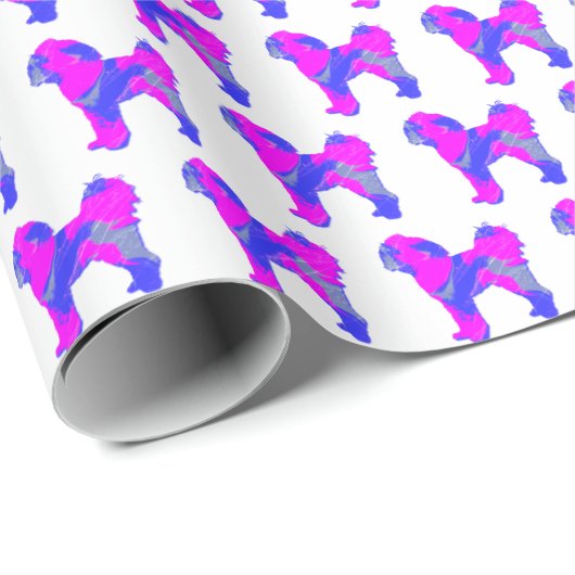 Papier Cadeau Chien de race Cavapoo Silhouette P&B cadeau blanc (Coin rond)