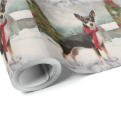 Papier Cadeau Chien de Rat Terrier à Noël de neige (Coin rond)