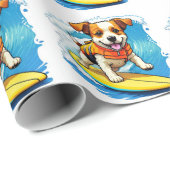 Papier Cadeau Chien de surf (Coin rond)