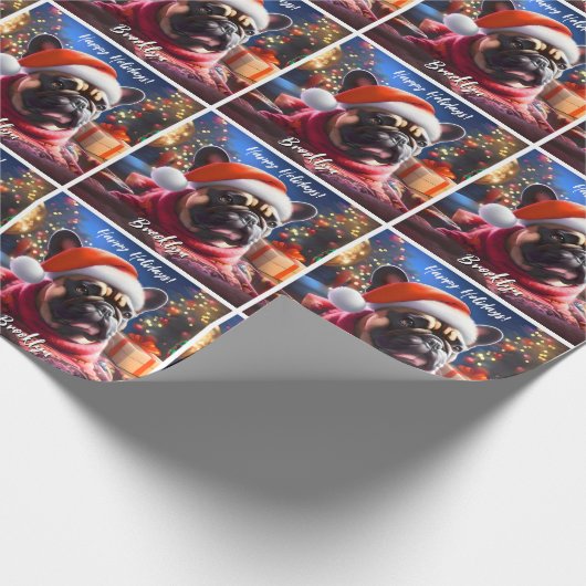 Papier Cadeau Chien de taureau français à Santa Hat (Coin)