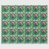 Papier Cadeau Chien de taureau français avec lumière de Noël (Plat)