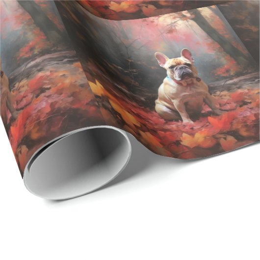 Papier Cadeau Chien de taureau français en automne Leaves automn (Coin rond)