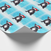 Papier Cadeau Chien de taureau français en Noël de neige (Coin)