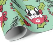 Papier Cadeau Chien de taureaux français pour Noël (Coin rond)