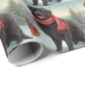 Papier Cadeau Chien de Terre-Neuve à Noël de neige (Coin rond)