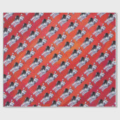 Papier Cadeau Chien de traîneau dans le casquette de Père Noël (Plat)