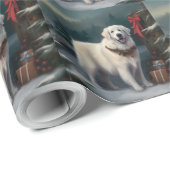 Papier Cadeau Chien des grandes Pyrénées à Noël de neige (Coin rond)