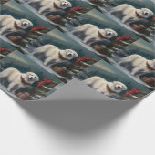 Papier Cadeau Chien des grandes Pyrénées à Noël de neige (Coin)