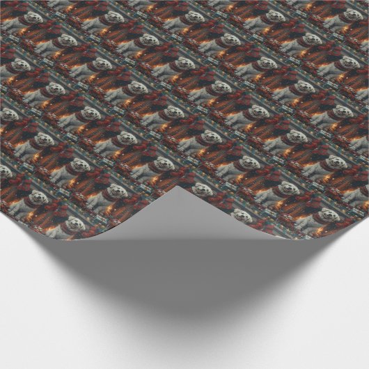 Papier Cadeau Chien des Pyrénées avec des cadeaux de Noël chemin (Coin)