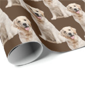 Papier Cadeau Chien d'or sur brun (Coin rond)