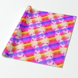 Papier Cadeau Chien duveteux motif répétitif avec couleurs tropi