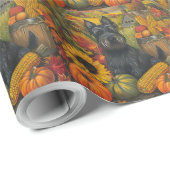 Papier Cadeau Chien écossais Terrier Moisson d'automne Thanksgiv (Coin rond)