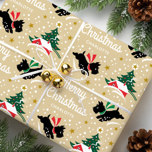 Papier Cadeau Chien écossais vintage Noël Nom personnalisé Or