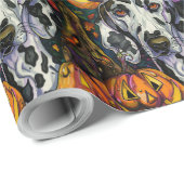 Papier Cadeau Chien éffrayant Dalmatien Halloween sorcière et Ci (Coin rond)