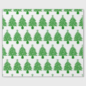 Papier Cadeau Chien Empreinte de patte Green Christmas Tree (Plat)