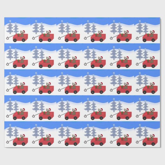 Papier Cadeau Chien en caricature en Wagon rouge (Plat)