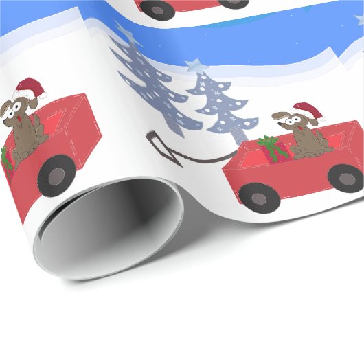 Papier Cadeau Chien en caricature en Wagon rouge (Coin rond)