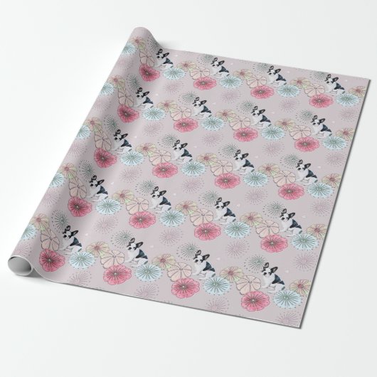 Papier Cadeau Chien et fleurs (Déroulé)