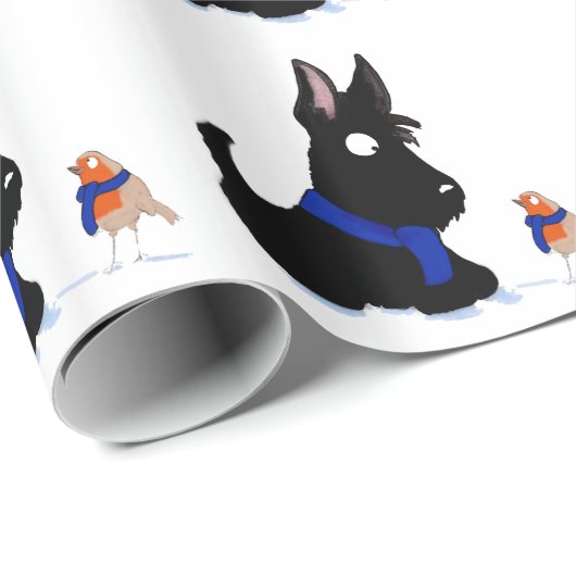 Papier Cadeau Chien et Robin de Scottie (Coin rond)