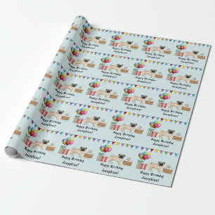Papier Cadeau Chien faon carlin dessin animé balais colorés joye