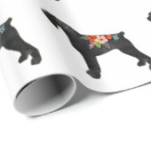 Papier Cadeau Chien géant Schnauzer NC Boho Floral Silhouette (Coin rond)