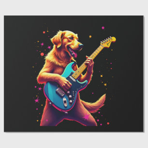 Papier Cadeau Chien Golden Retriever Jouant de la Guitare Électr