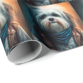 Papier Cadeau Chien Havanais en vélo peinture numérique (Coin rond)